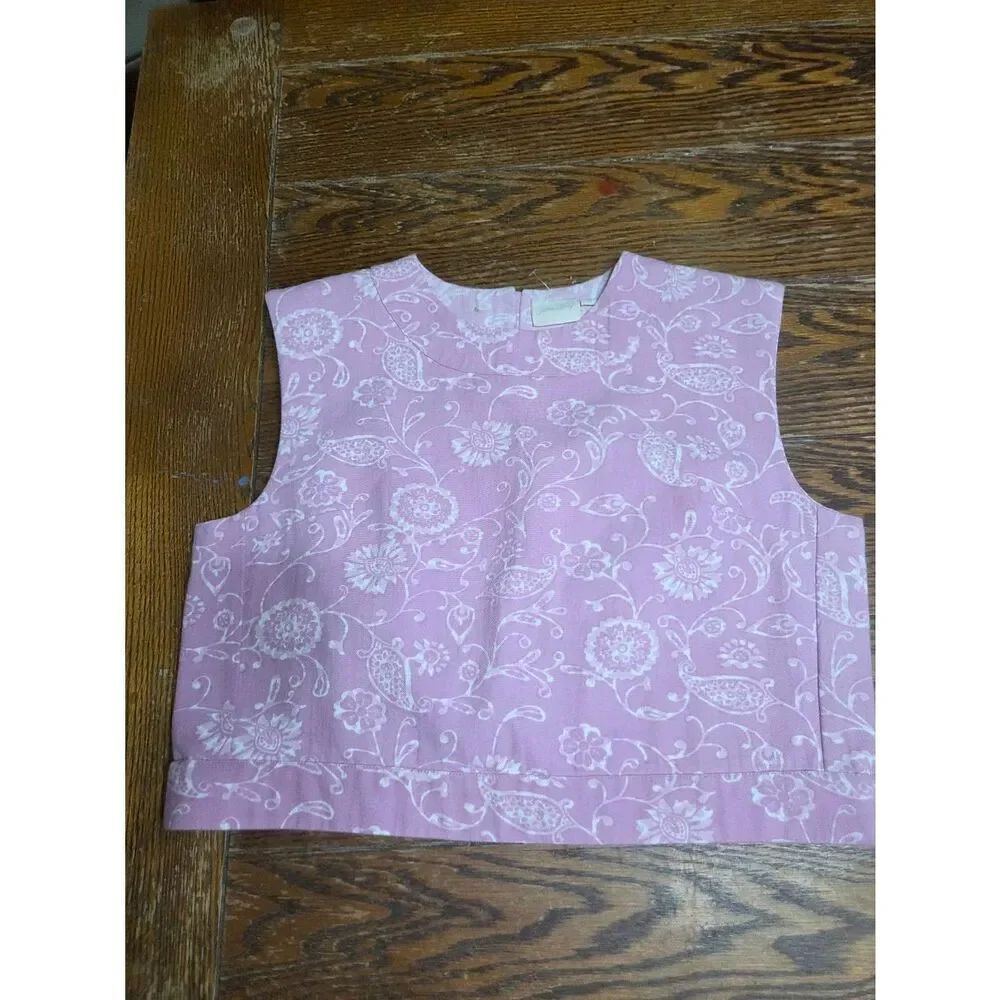 Julia Armory Pink Paisley Ballet Batik Patchwork Slim Shell Top Crop sz Small